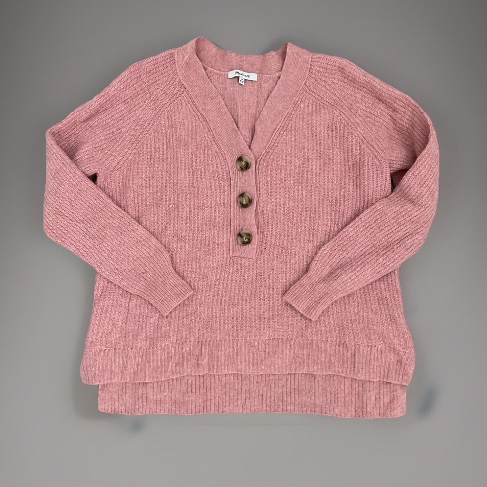 Madewell Button-Front‎ Merino Wool Blend Sweater XXS Pink Ribbed Knit Top
